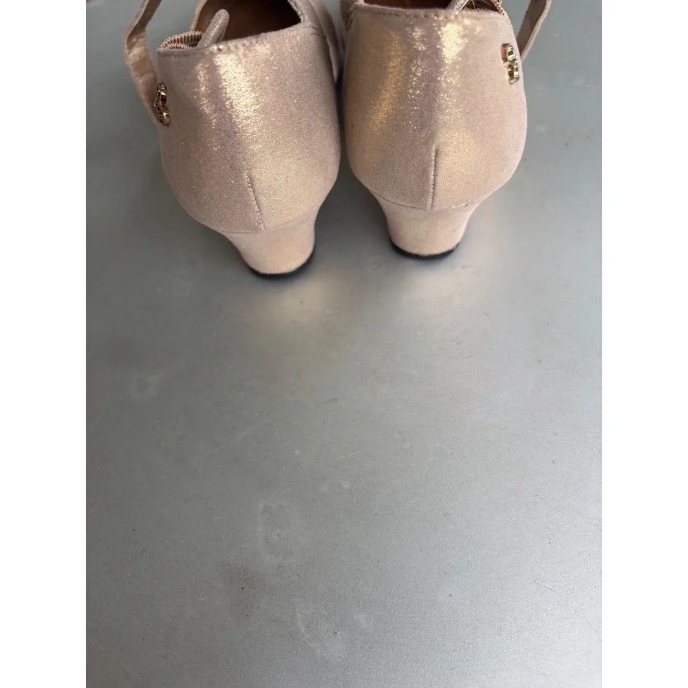 Jessica Simpson Girls Gold Metallic Mary Jane Dress Shoes Heels Buckle Strap